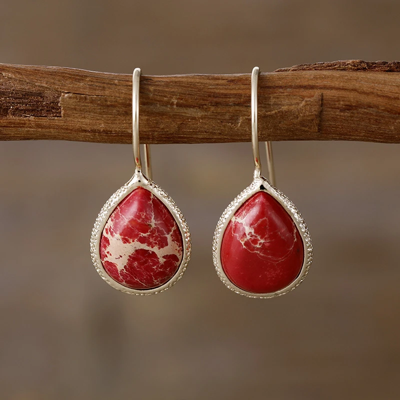 

Droplet Shaped Natural Stone Emperor Stone Pendant Earrings for Women Personalized Earrings Natural Stone Jewelry Accessories