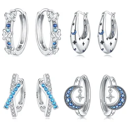 925 Sterling Silver Blue Butterfly Star Earrings Jewelry Versatile Hoop Earrings For Women Jewelry Birthday Party Fine Gifts