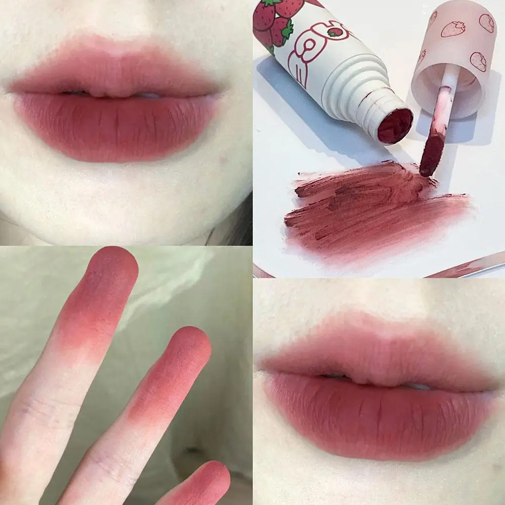 6 Farbe braun rosa Lippen glasur matt flüssiger Lippenstift wasserdicht rot Schlamm nackt Tönung Kosmetik Wange Rouge niedlichen Samt Strohhalm s0q5