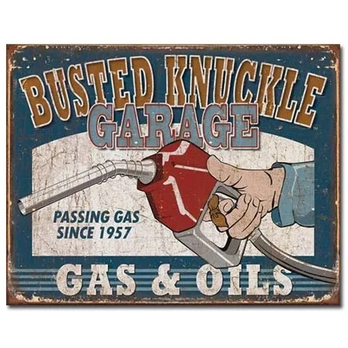 Busted Knuckle Gas & Oils Metal Tin Sign Retro Man Cave 40.5x31.5 Genuine USA --Tin Sign