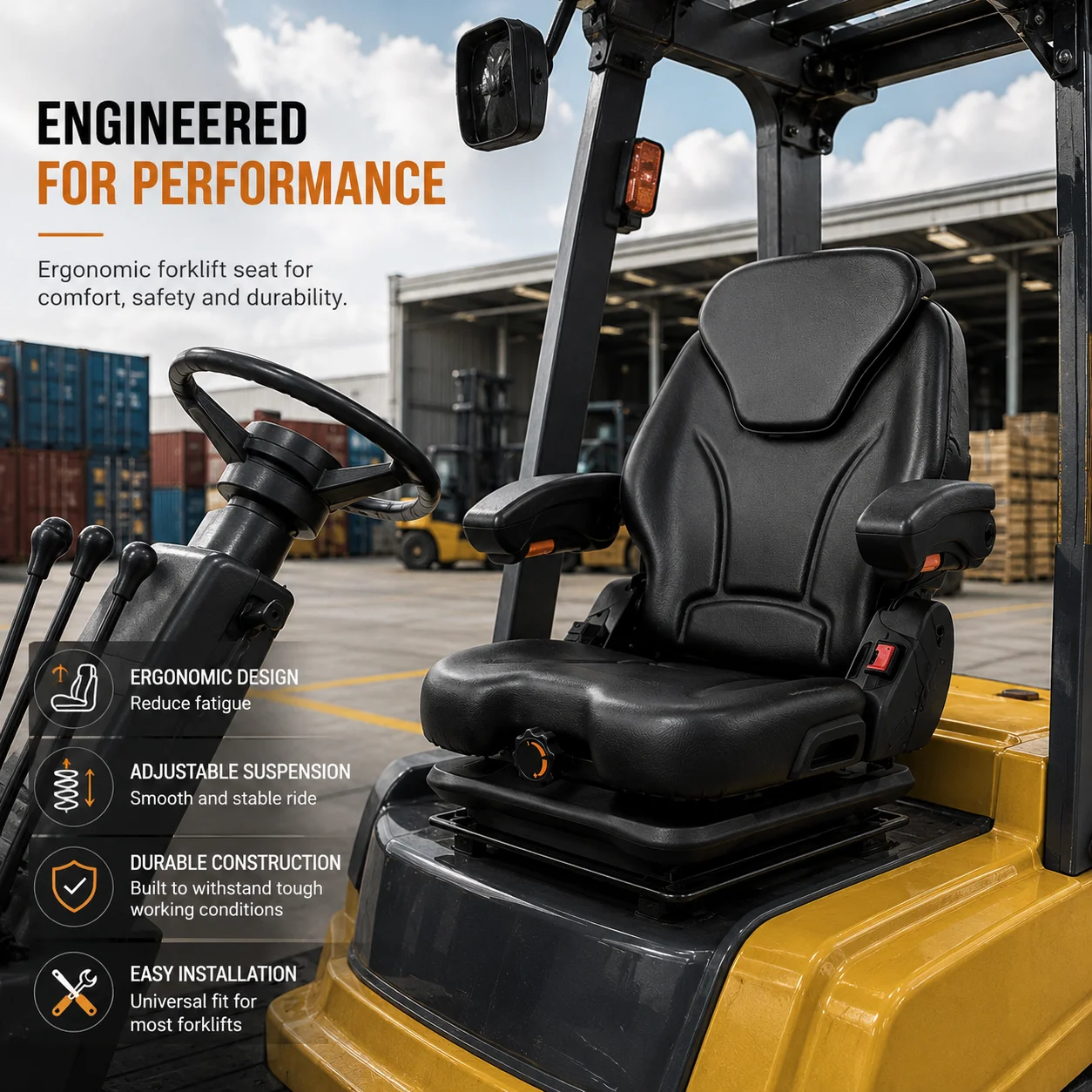Grammer Industrial Forklift Seat Low-Profile Mechanical Suspension PVC Material 48v Construction Farm Industries New Condition