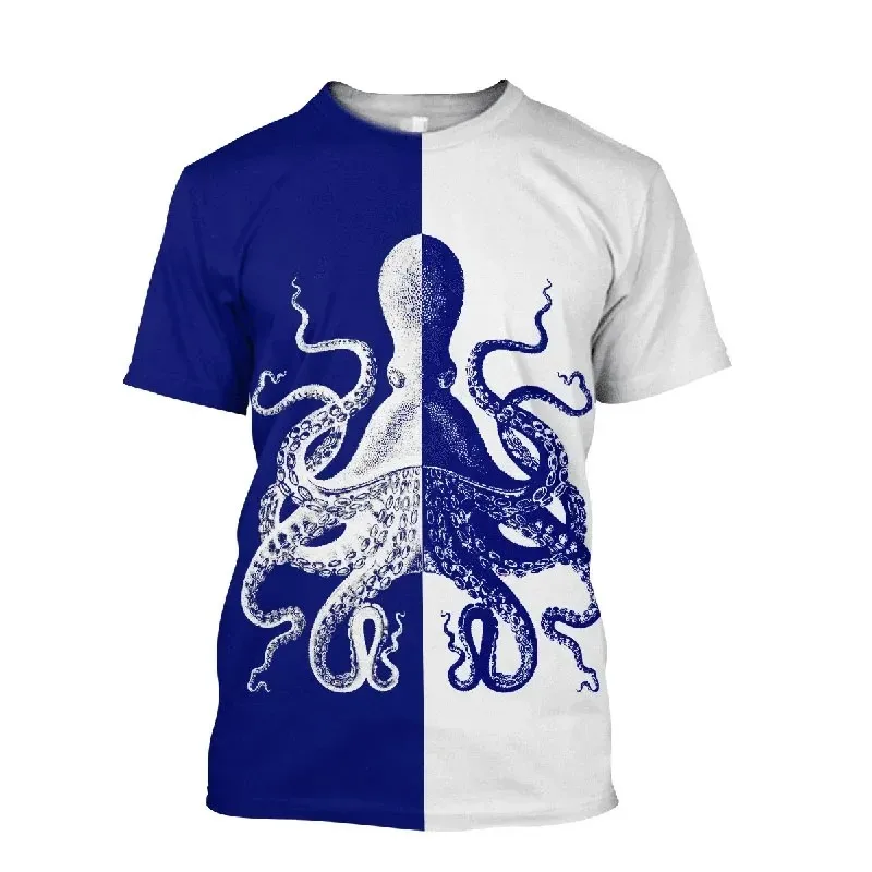 Ocean Octopus T-shirt Retro Unisex Men Round Neck Short Sleeve Fashion Super Large Speed Drying Casual Loose Sports Handsome Top