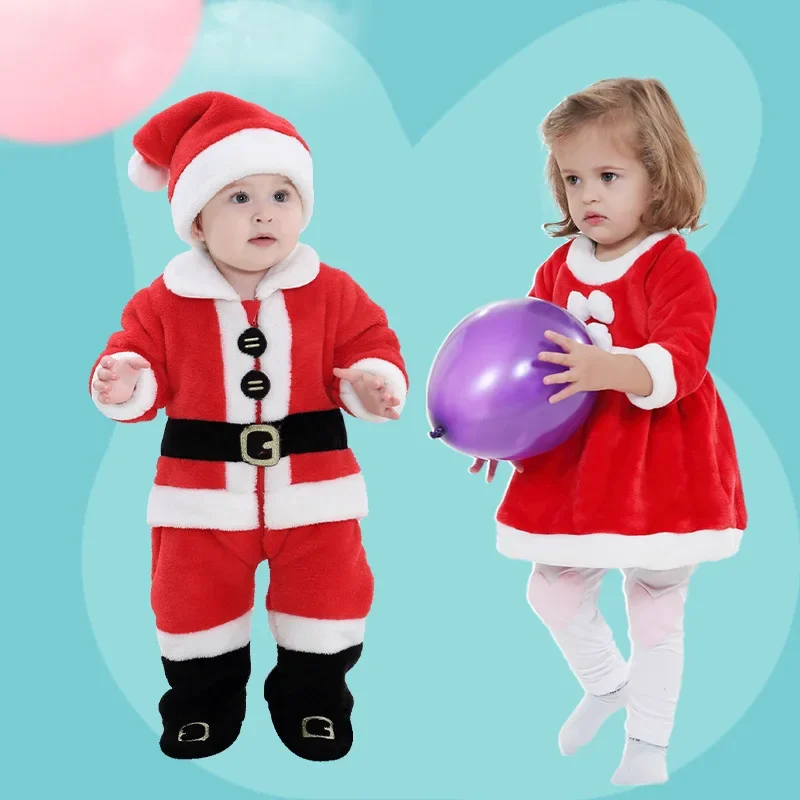 Baby Boy Clothes Newborn Infant Baby Boys Girls Christmas Costume Set Boy Santa Jumpsuit Girl Red Dress