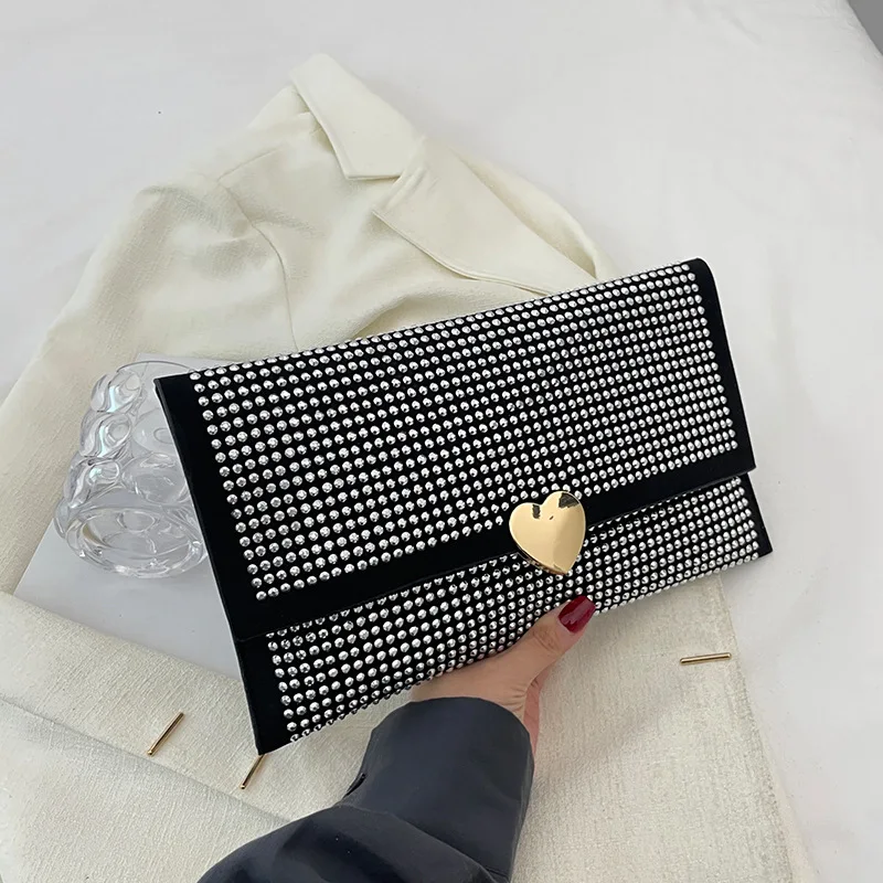 Fashion Women Diamond Heart Bags New Handbag Coin Purse Lady Luxury Clutch with Flap Female Envelope Bag Party Evening Bag