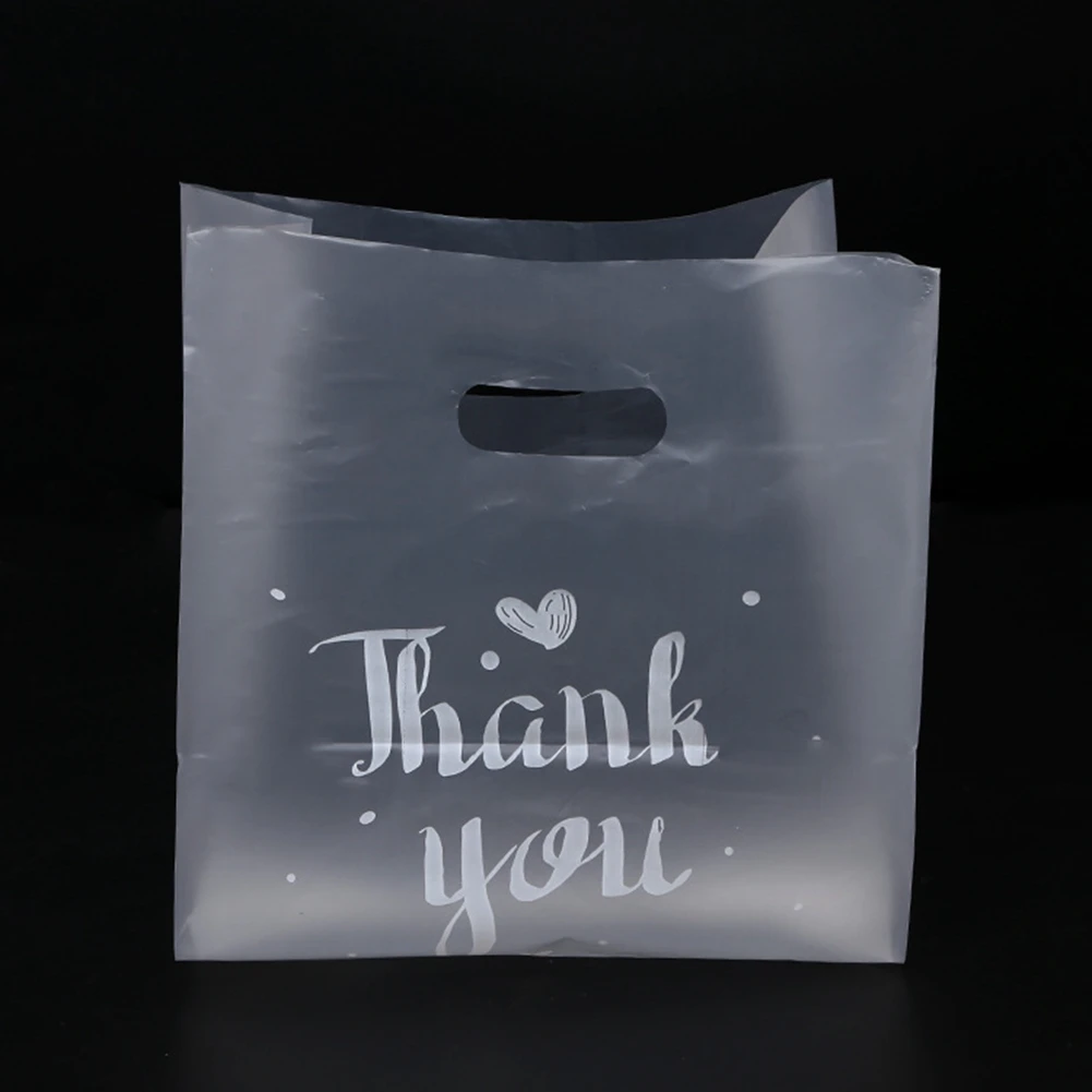 

50 Pcs Thank You Plastic Gift Bag Plastic Shopping Bag with Handle Christmas Wedding Party Gift Bag Candy Cake Small