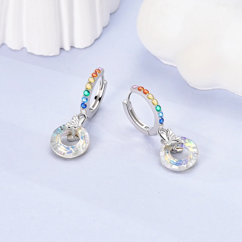 

925 Sterling Silver Earrings Women Colorful Butterfly Angel Ring Drop Earring For Anniversary Wedding Jewelry Gifts