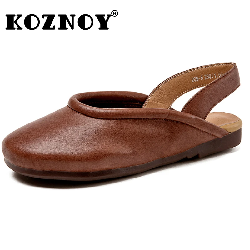 

Koznoy 2cm Natural Cow Genuine Leather Slipper Platform Flats Comfy Summer Women Elastic Summer Loafer Sandals Round Toe Shoes