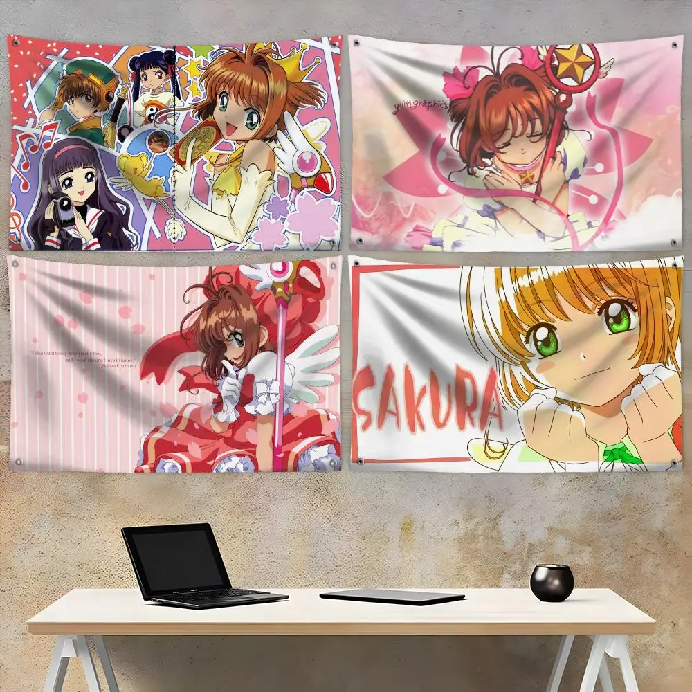 Magical Anime C-Cardcaptor Sakura Flags Fade-Resistant Fabric Garden Flag | Outdoor Hanging Sign for Shop Home