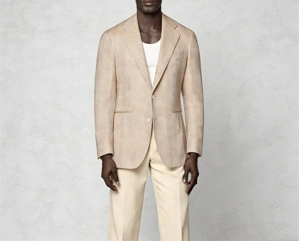 Tailored Men’s Herringbone Suit Set Blazer & Matching Trousers Smart Casual Wedding Guest Men’s Textured Two-Piece Suit