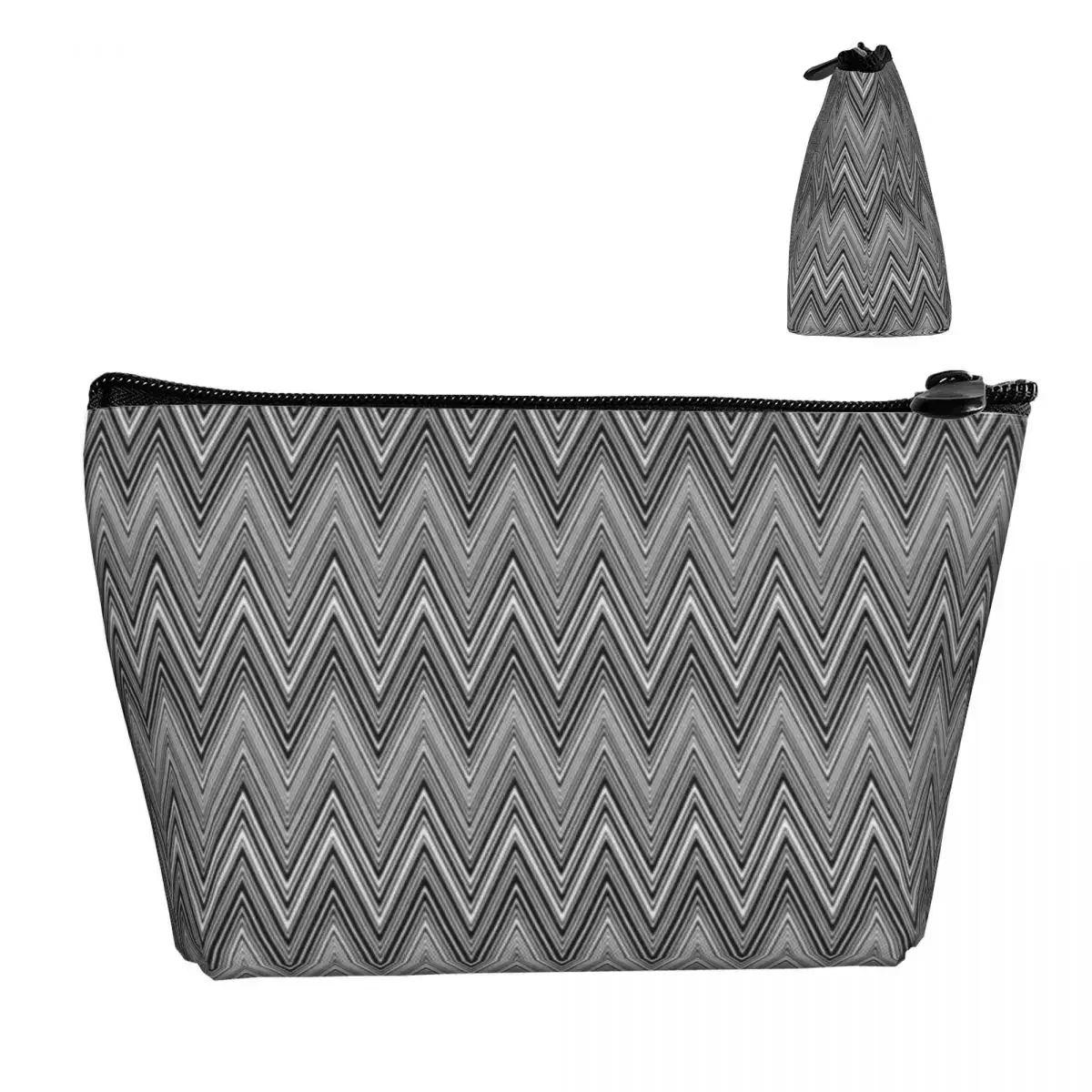 Custom Grey White Travel Cosmetic Bag for Women Boho Chic Zigzag Makeup Toiletry Organizer Lady Beauty Storage Dopp Kit