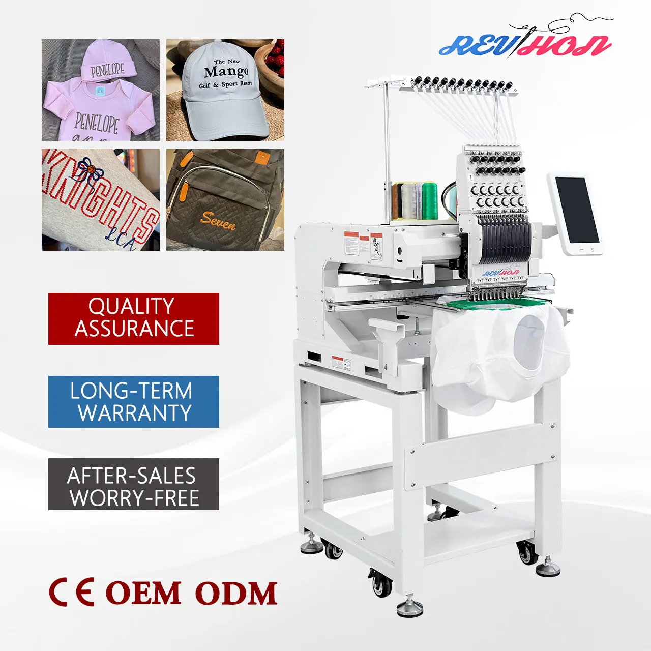 REVHON T-shirt Embroidery Machine Multi Functional One Head 12/15 Needle High Speed Embroidery Machine