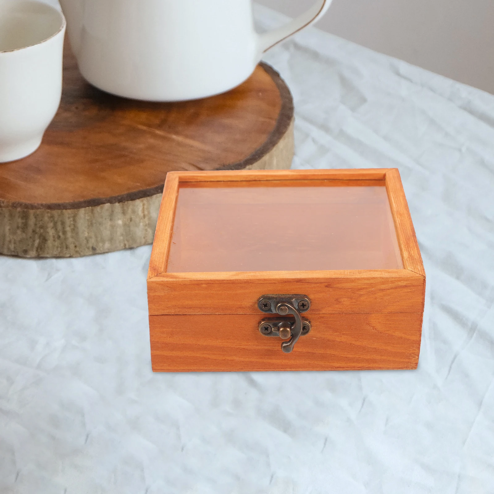 

Portable Cigar Box Small Size Wooden Brown Flip Lid Lock Humidor Travel Outdoor Case Compact Protective Storage