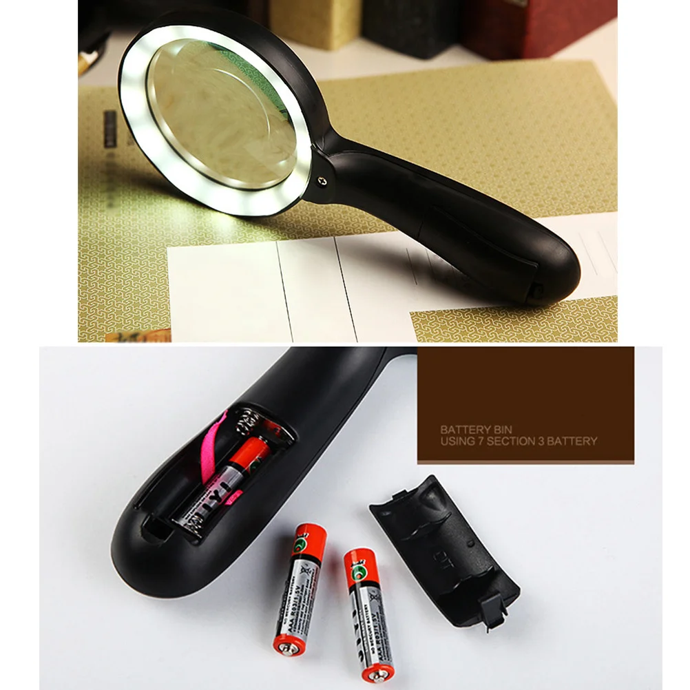 

10x 90mm LED Light Magnifying Glass Handheld Large 12 LED Illuminated Reading Seniors Jewelry Repair Hobbyists Black