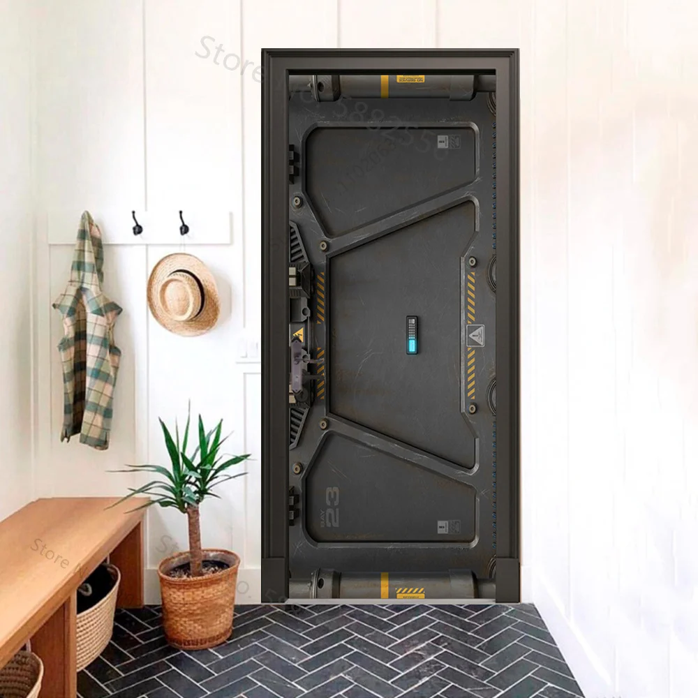 Black analog door wallpaper Modern tech style PVC self-adhesive bedroom mural stickers living room home