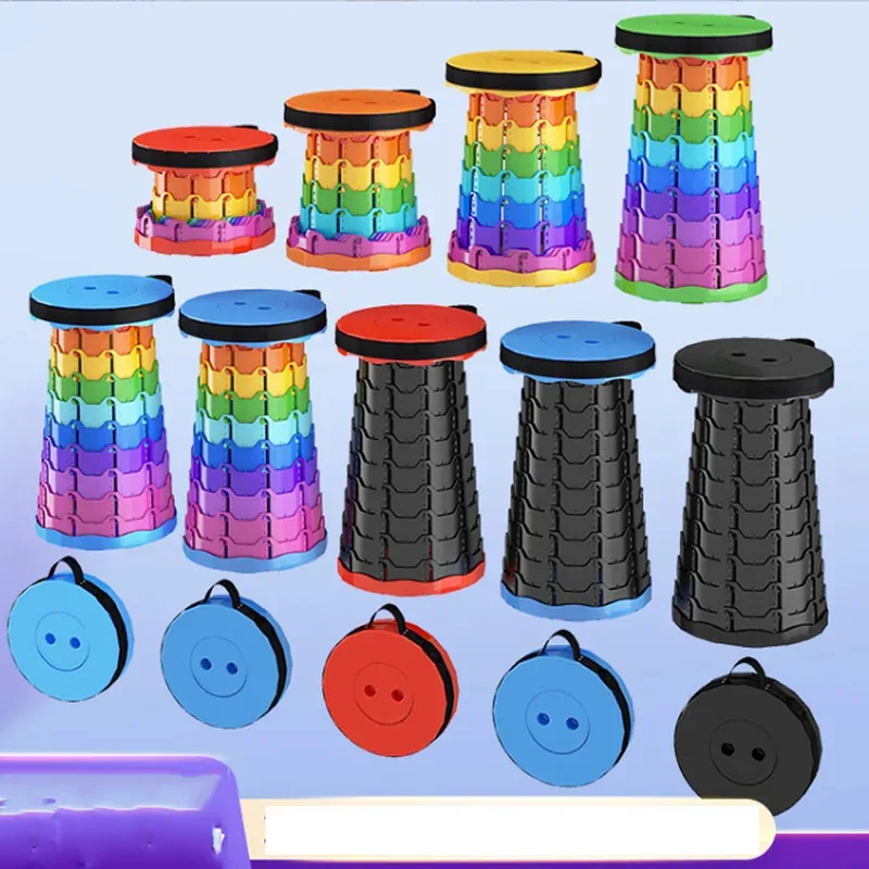 Folding Stool Heavy Duty Collapsible Telescoping Stool with Load Capacity 400lbs, Portable Retractable Stool for Camping Fishing