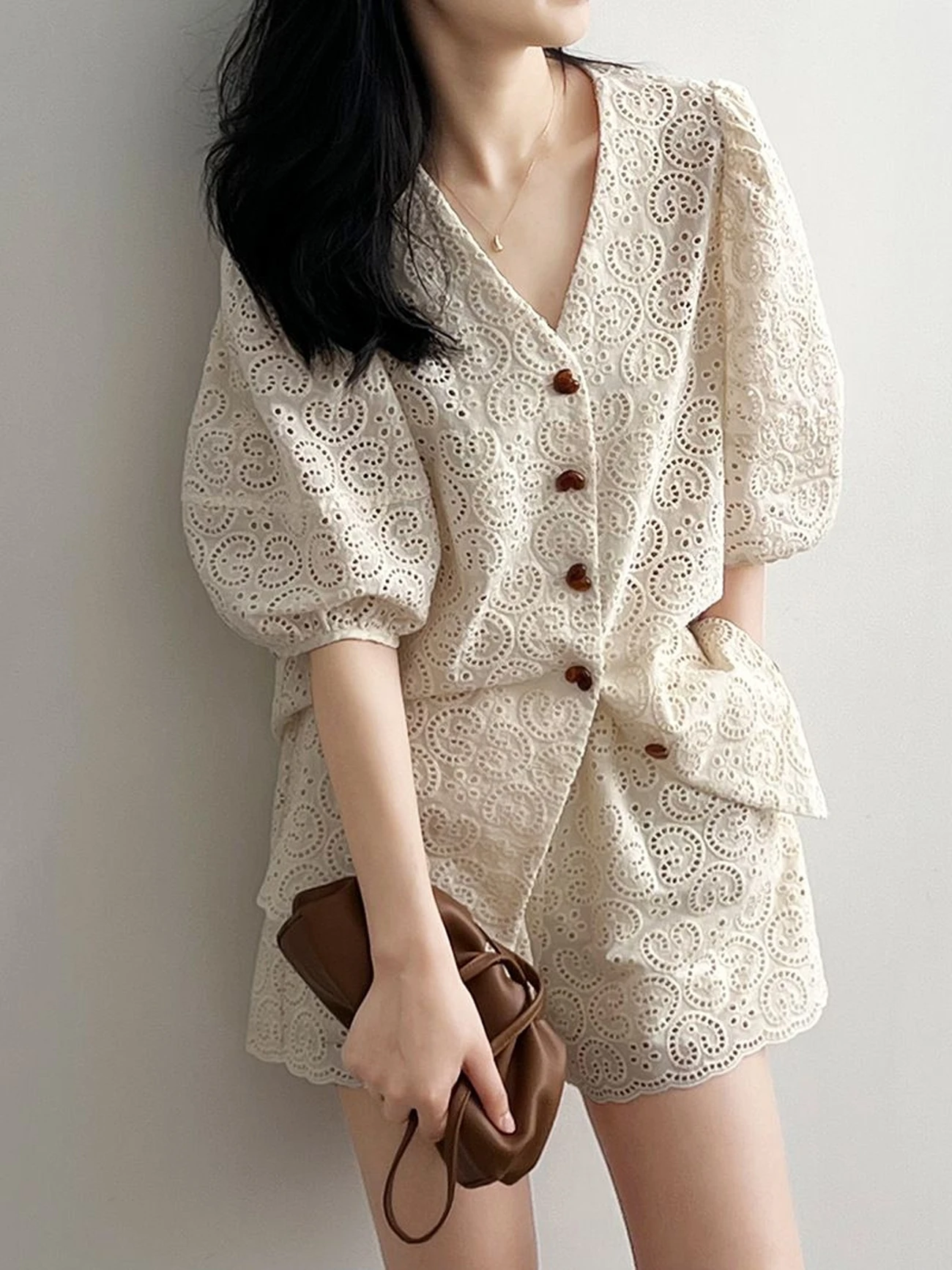 EGBH Tulipers Dames ort Sve Kant irt Zoete Kwastje Trim Zomer High-End Feel Bubble Sve V-ne Loose Fit Vest