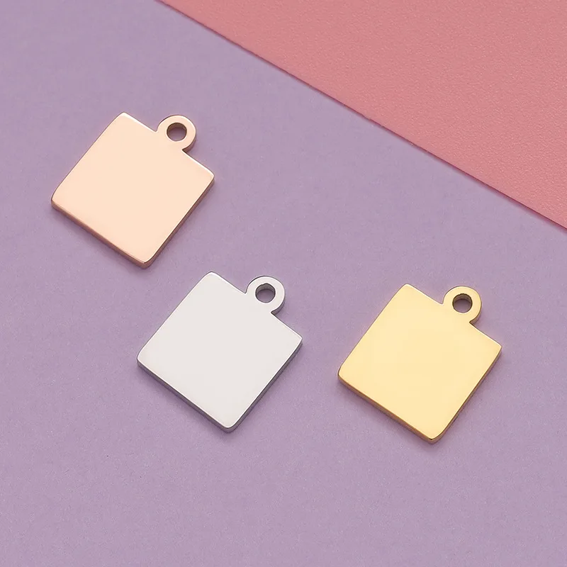 10Pcs/Lot Mirror Polished Stainless Steel Stamping Blank Square Charm Tags  DIY Engraved Charms