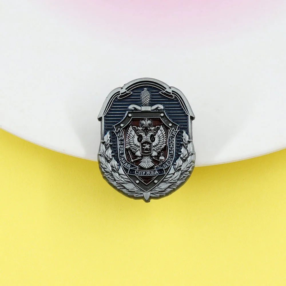 1pc Russian Federal Security Service Emblem Enamel Pin, Double-Headed Eagle Shield Brooch, Pin for Collectors