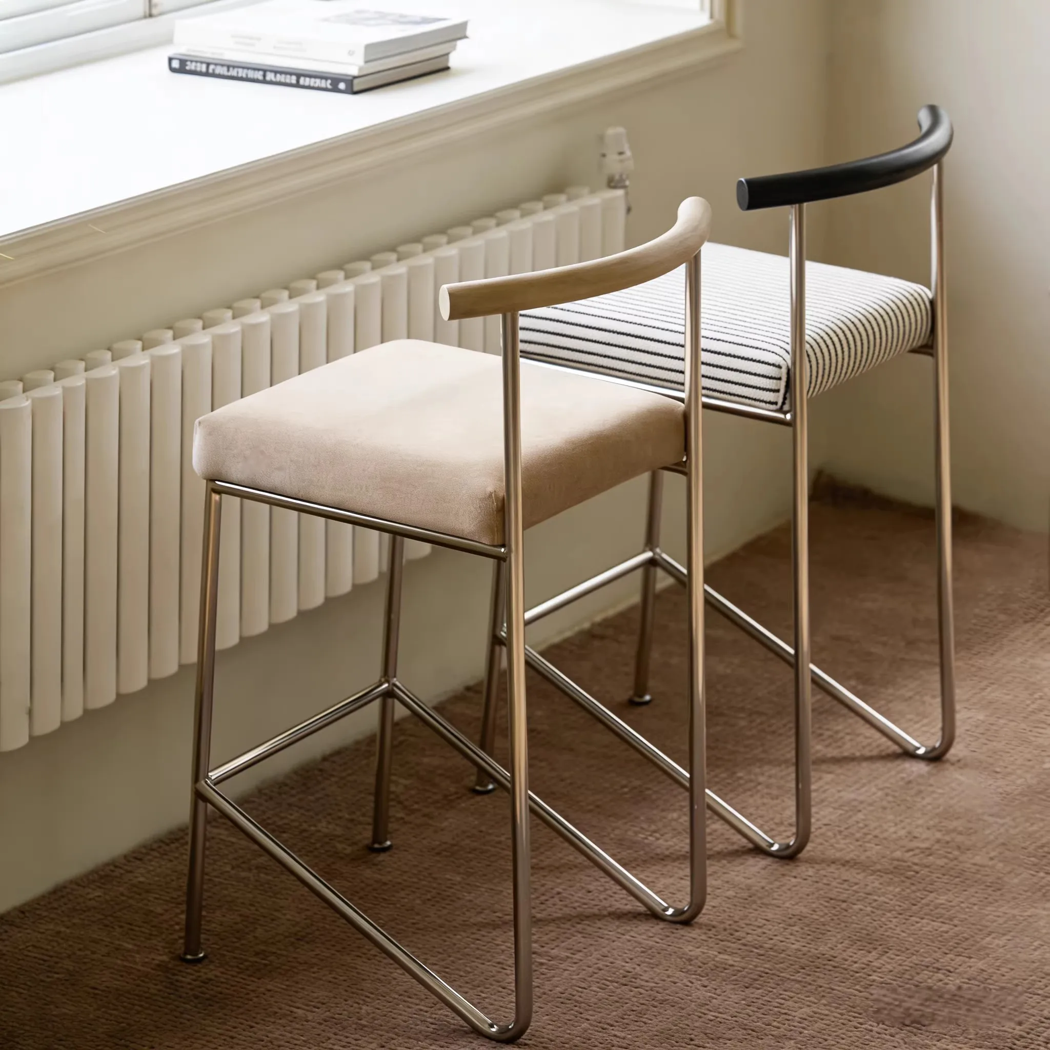 European style Modern simplicity Home use Design Stainless steel Dining Chair Coffee Shop Bar Counter Advanced Leisure Chair