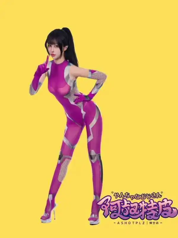 

155-170cm within50kg 10D Thin Sexy Purple Print Jumpsuit Lingerie Anime Cosplay Costumes Tight Hallowen Party Comic Women Cloth