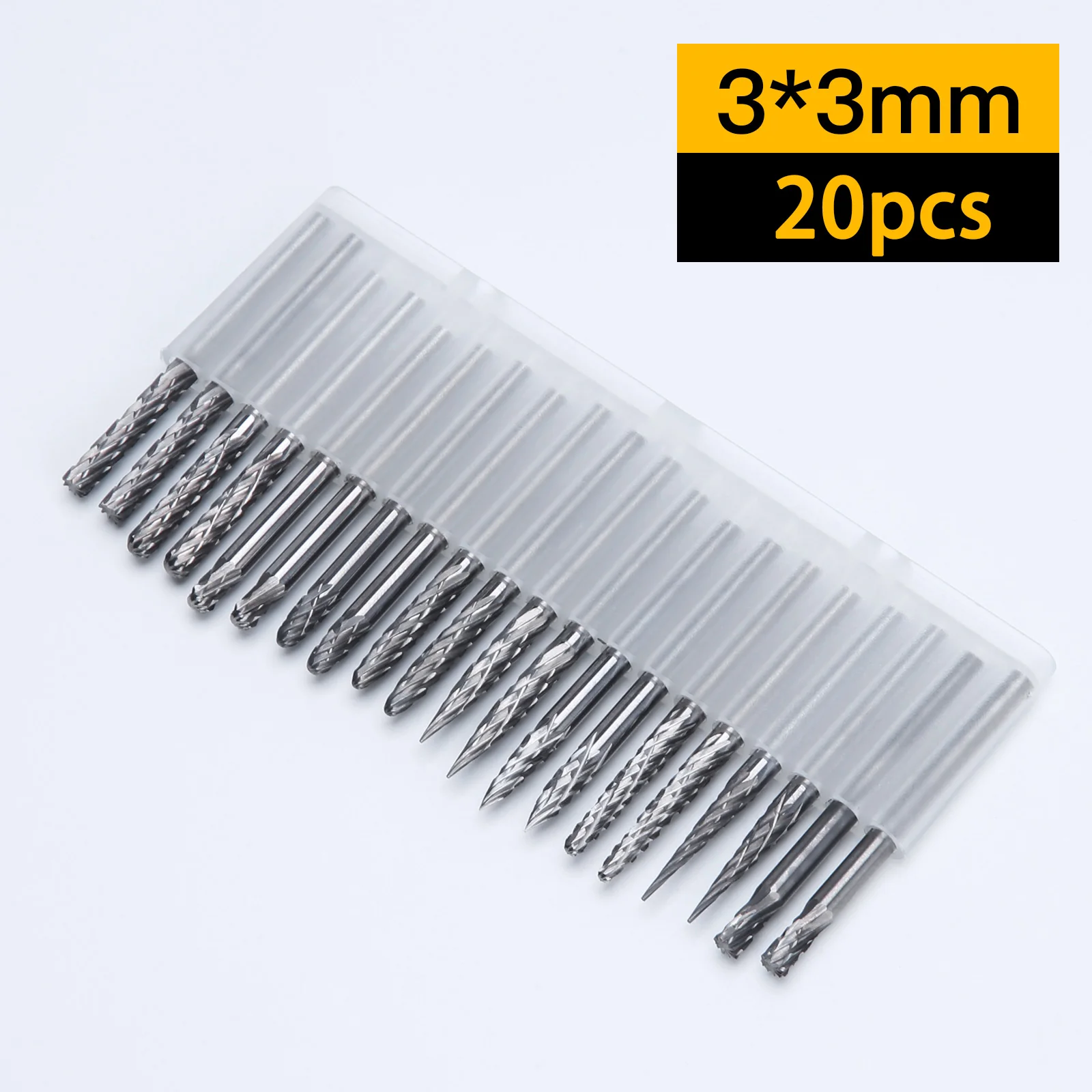 LIDIAO 3 mm Schaft Hartmetall-Frässtifte-Set, Rotationsfeilen-Set, doppelt geschnitten, Schnitz- und Schleifbit für Stahl, Holz, Metall, Polierwerkzeug