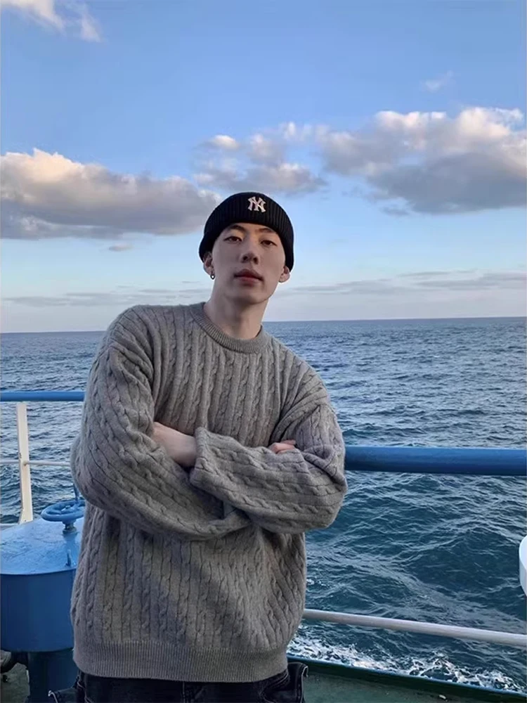 

Men's Winter Lazy Sle Striped Knitwear round Ne Inner Wear Cleanfit Wool Sweater Soft Comfortable Polyester Fiber Long Sl...