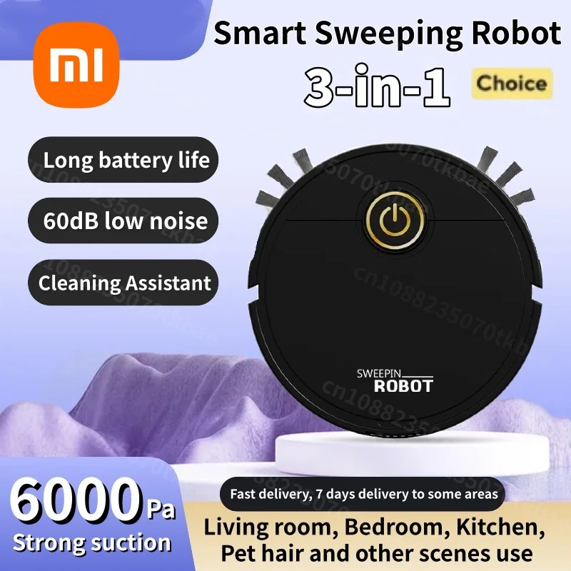 Xiaomi-Robot aspirador inteligente 3 en 1, fregona lavable de succión fuerte de 6000pa para pelo de mascotas, suelo duro, Ideal para el hogar, cocina y habitación