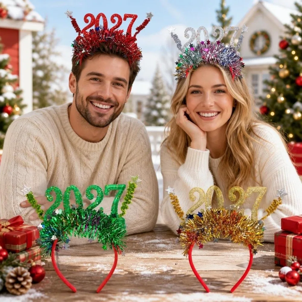 Sequin 2027 New Year Headband Cute Glitter New Year Decorative Glasses Sweet Creative Star Strip Headwear New Year Dress Up