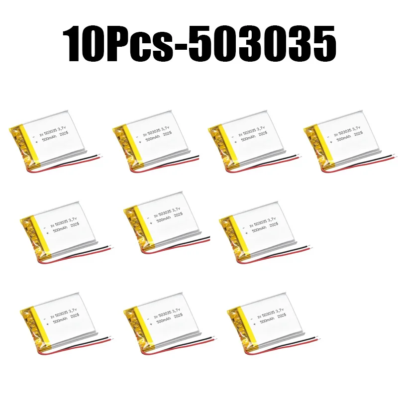 10 Pcs- 500mAh 503035 3.7V  Battery for Long-Lasting Rechargeable Devices GPS Devices DVD Navigation Systems and DIY Devices