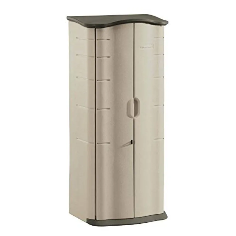 

Compact Vertical Resin Storage Shed With Floor 2 x 2.5 Ft,Weather Resistant, Beige/Brown, Organization for Home/Backyard/Garden
