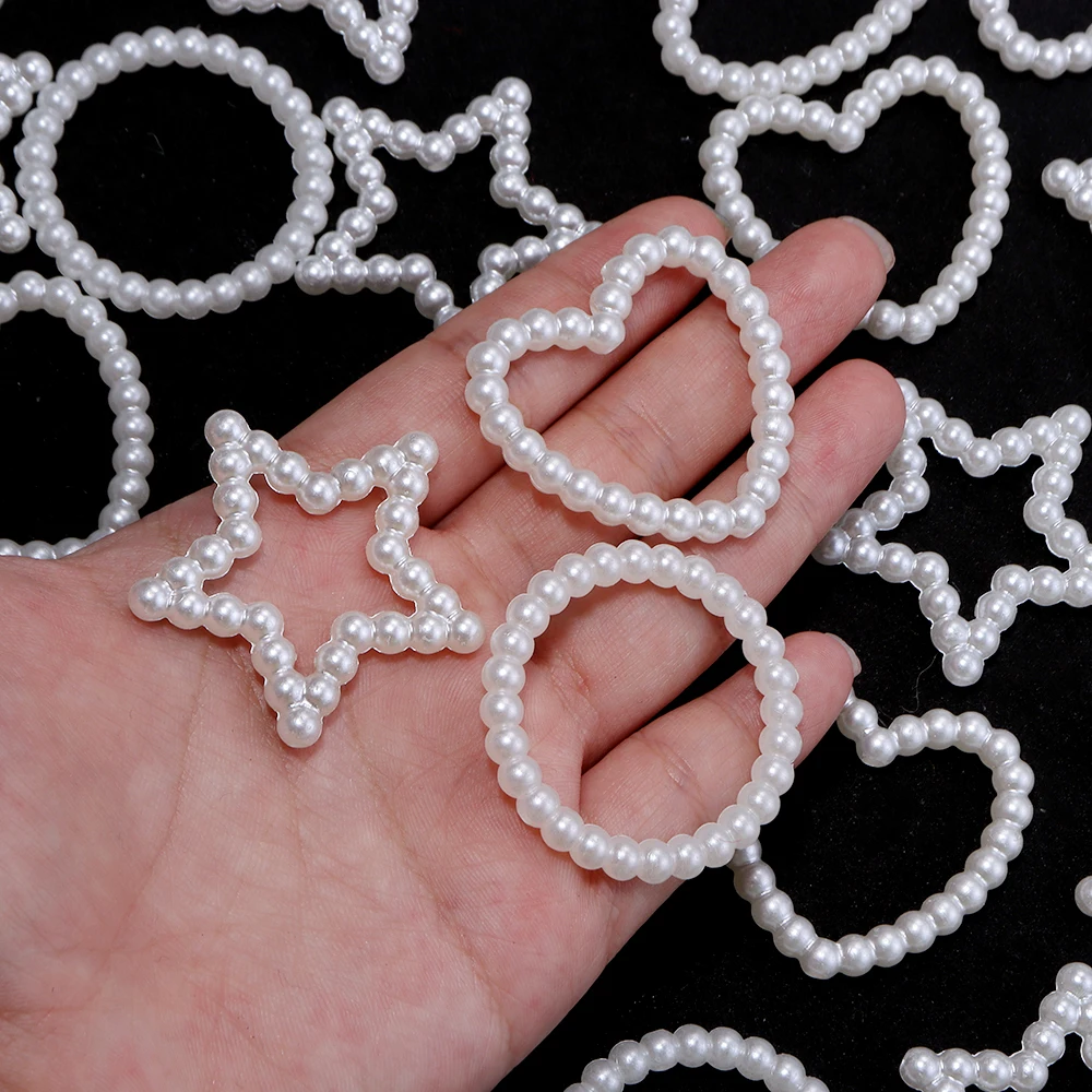 30pcs/lot ABS Imitation Pearl Heart&Star&Round Hollow Beads Loose Spacer Beads For Jewelry Making DIY Necklace Bracelet