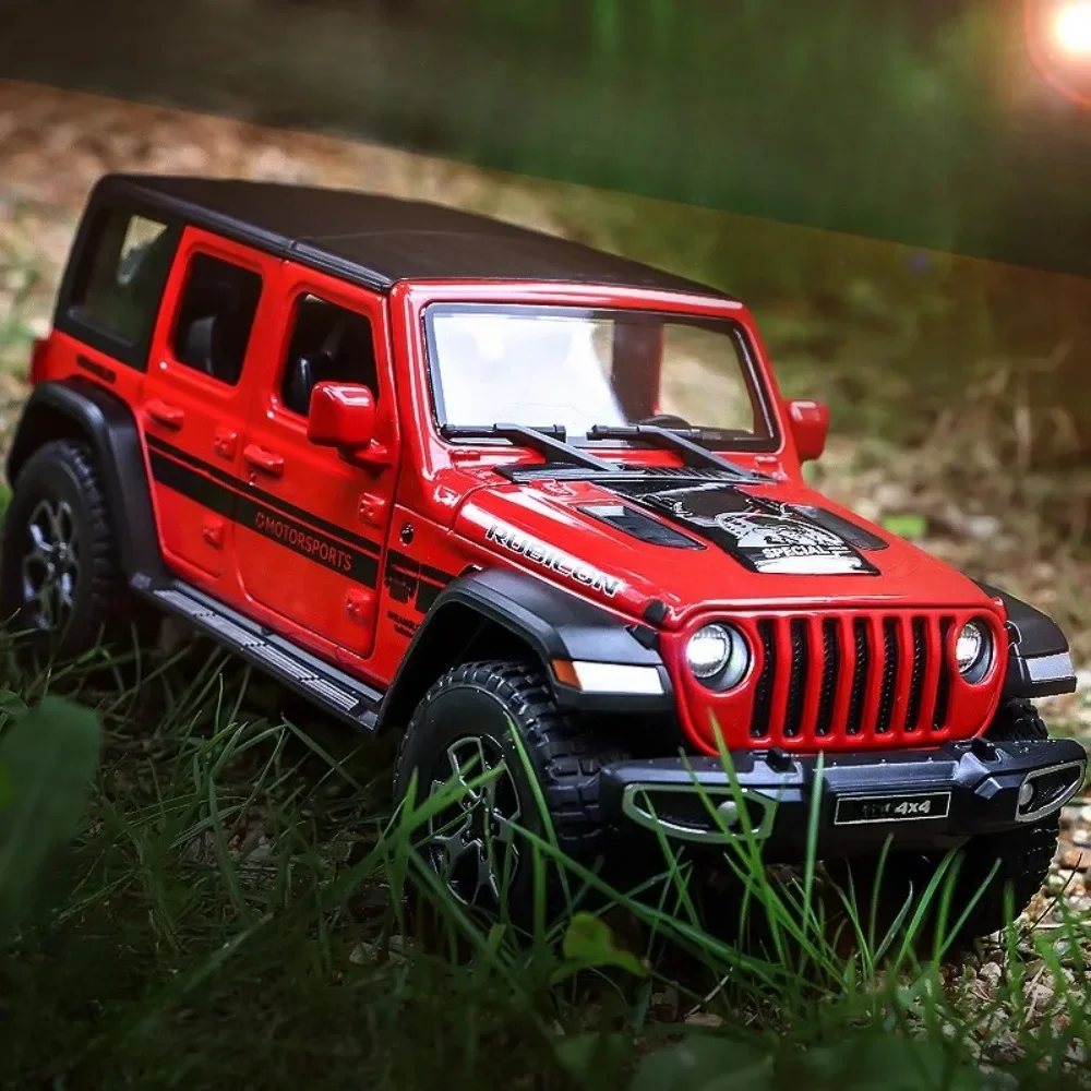 1:22 Schaal Wrangler Rubicon Model Auto Speelgoed Diecast Metal Pull Back Geluid Licht Terreinwagen Modellen Speelgoed voor kinderen Presenteert