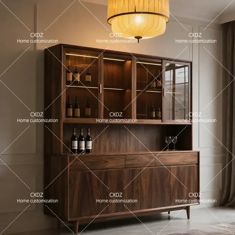 Modern Black Walnut Side Cabinet Simple Wine Storage Kitchen Locker Household Wall High Cabinet Tea Display Unit