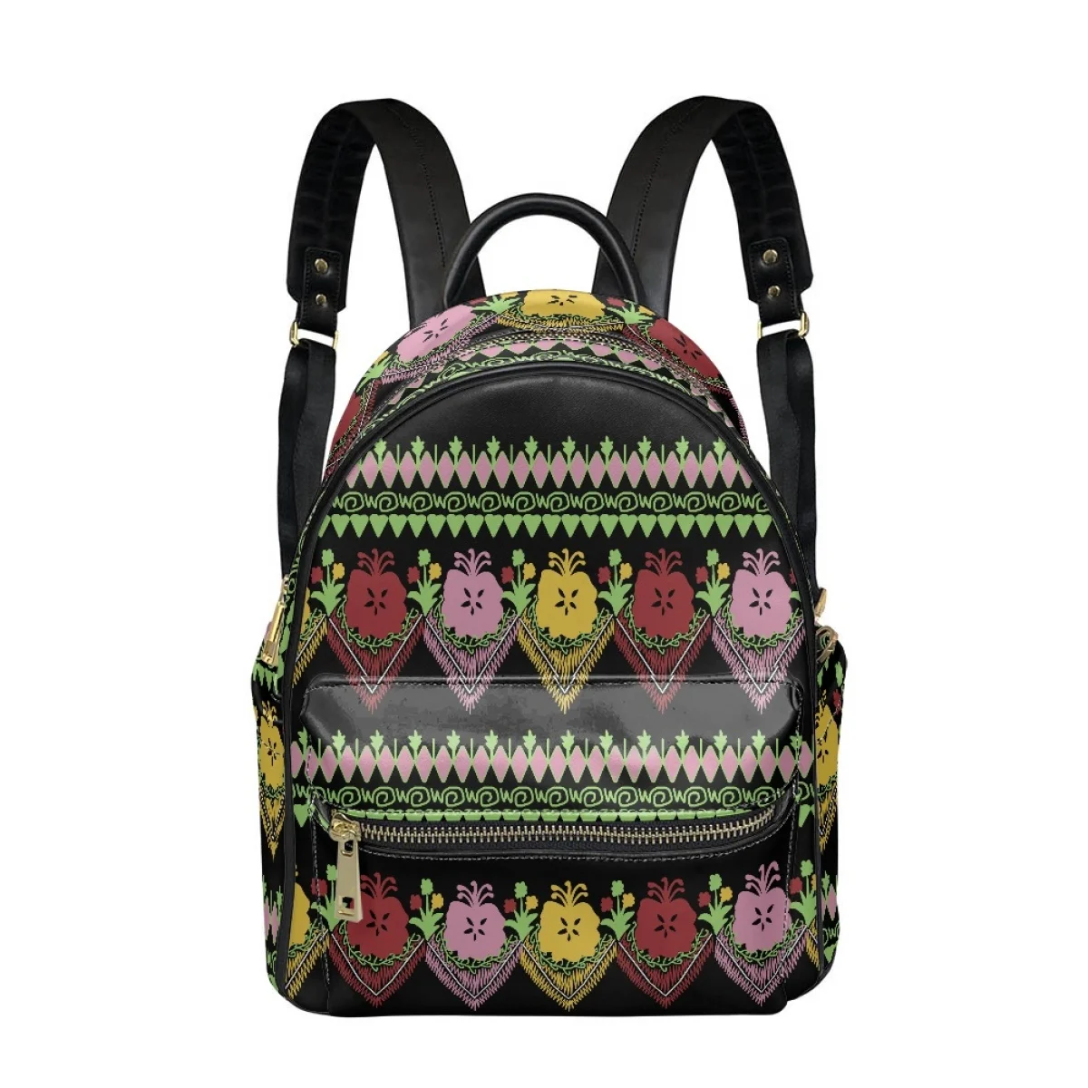 

New Fashion Women Backpack Polynesian Tribal Plumeria Hibiscus Print PU Leather Backpack for Teenage Girls