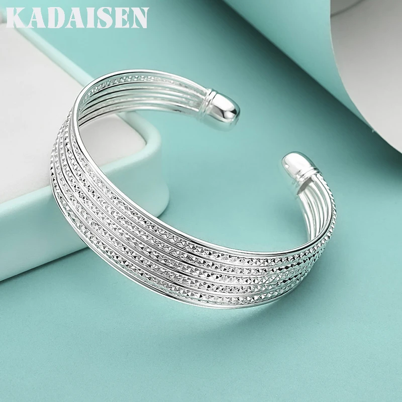 925 Sterling Silver Star Diamond Multi-Line Open Bangles For Women Bracelets Wedding Engagement Party Fashion Charm Jewelry