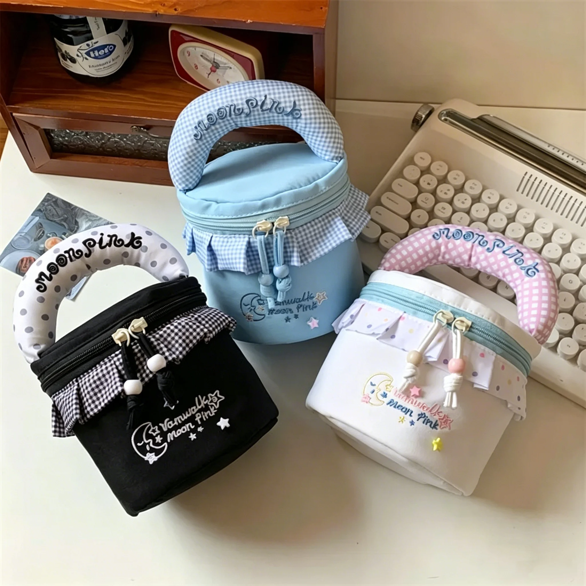 Portable New High-Appearance Cylindrical Standable Makeup Bag Storage Bag Bucket Handbag Camera Pouch Waterproof Bag