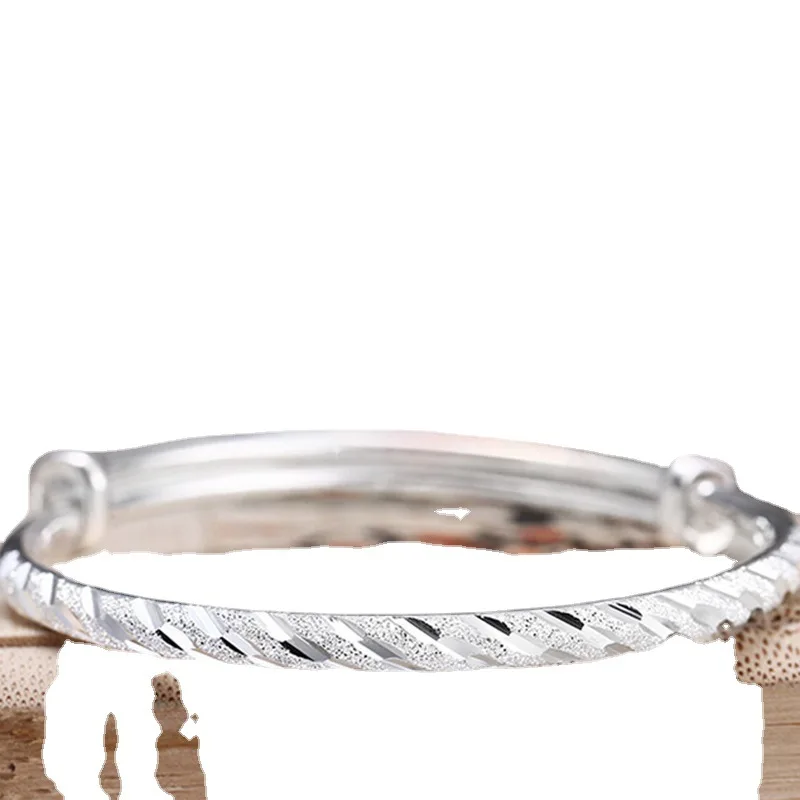 S925 sterling silver bracelet round tube push-pull meteor shower silver bracelet children's new matte bracelet