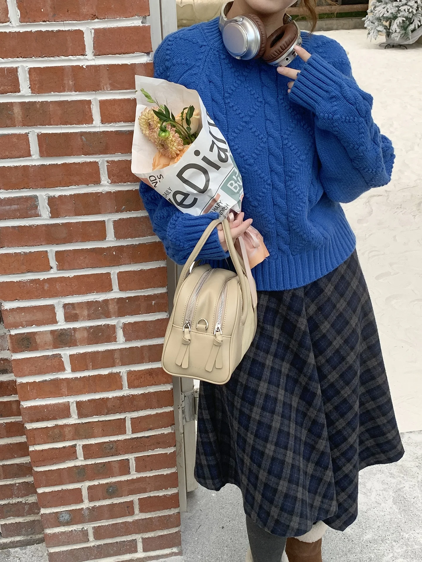 

ELINSU Утепленный свободный вязаный свитер женский осенне-зимний новый повседневный универсальный с высоким воротом и узором «косичка»