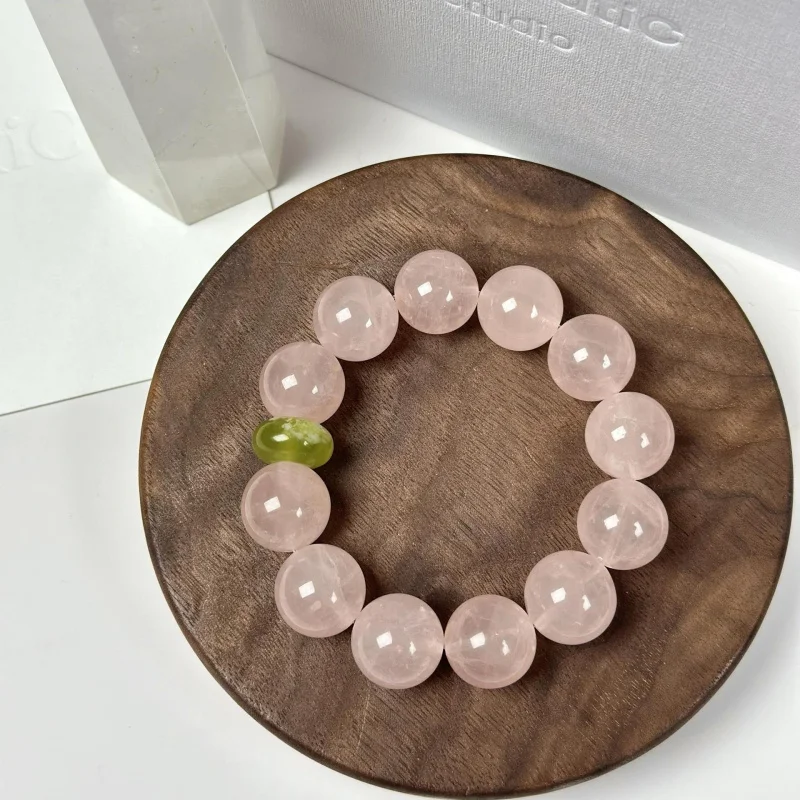 

Natural Old-Mine Rose Quartz Bracelet with Hibiscus Stone and Peach Blossom Peace Pendant, Style, New Autumn-Win