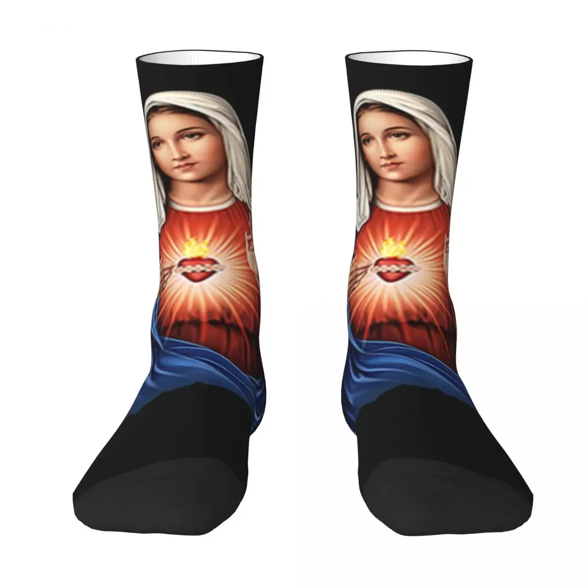 Virgin Mary Socks Immaculate Heart Novelty Stockings Unisex Medium Soft Skateboard Socks Winter Design Anti Slip Socks