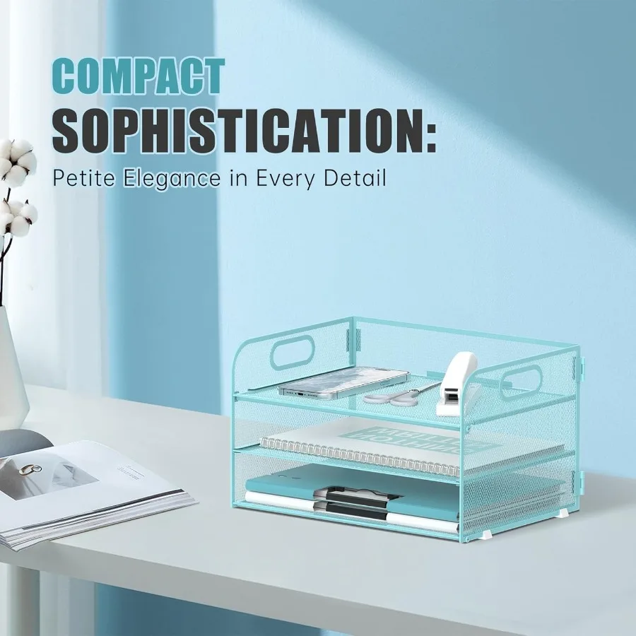 منظم ورق من 3 طبقات مع مقبض منظم مكتب شبكي للاستخدام المكتبي والمنزلي مثالي لفرز الحروف والوثائق المتينة #6