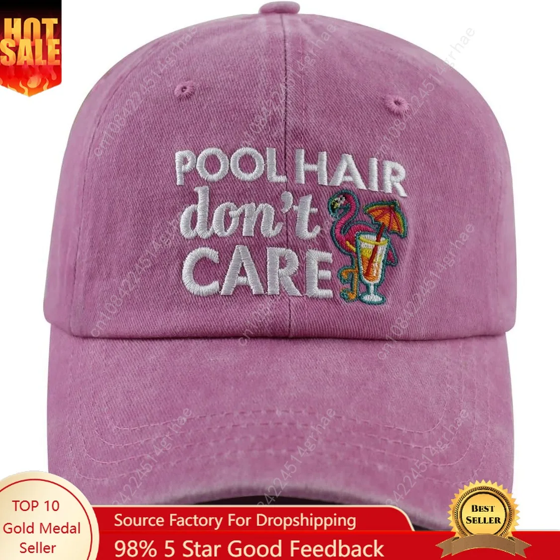 

Pool Hair Don't Care Hat for Men Women, Funny Adjustable Cotton Embroidered Flamingo Pool Baseball Cap