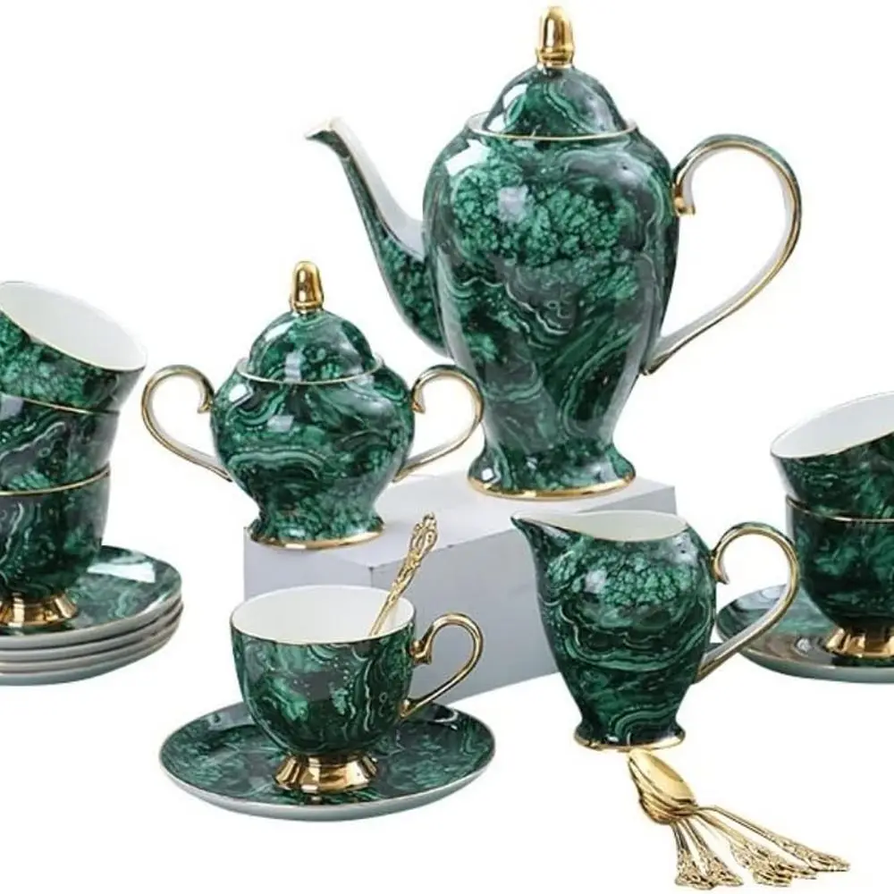 

Tea Cups Teapot Set 21 Piece Ceramics Tea Set For 6-Person Home Sugar Bowl Milk Kettles European Bone China Teaware Tea