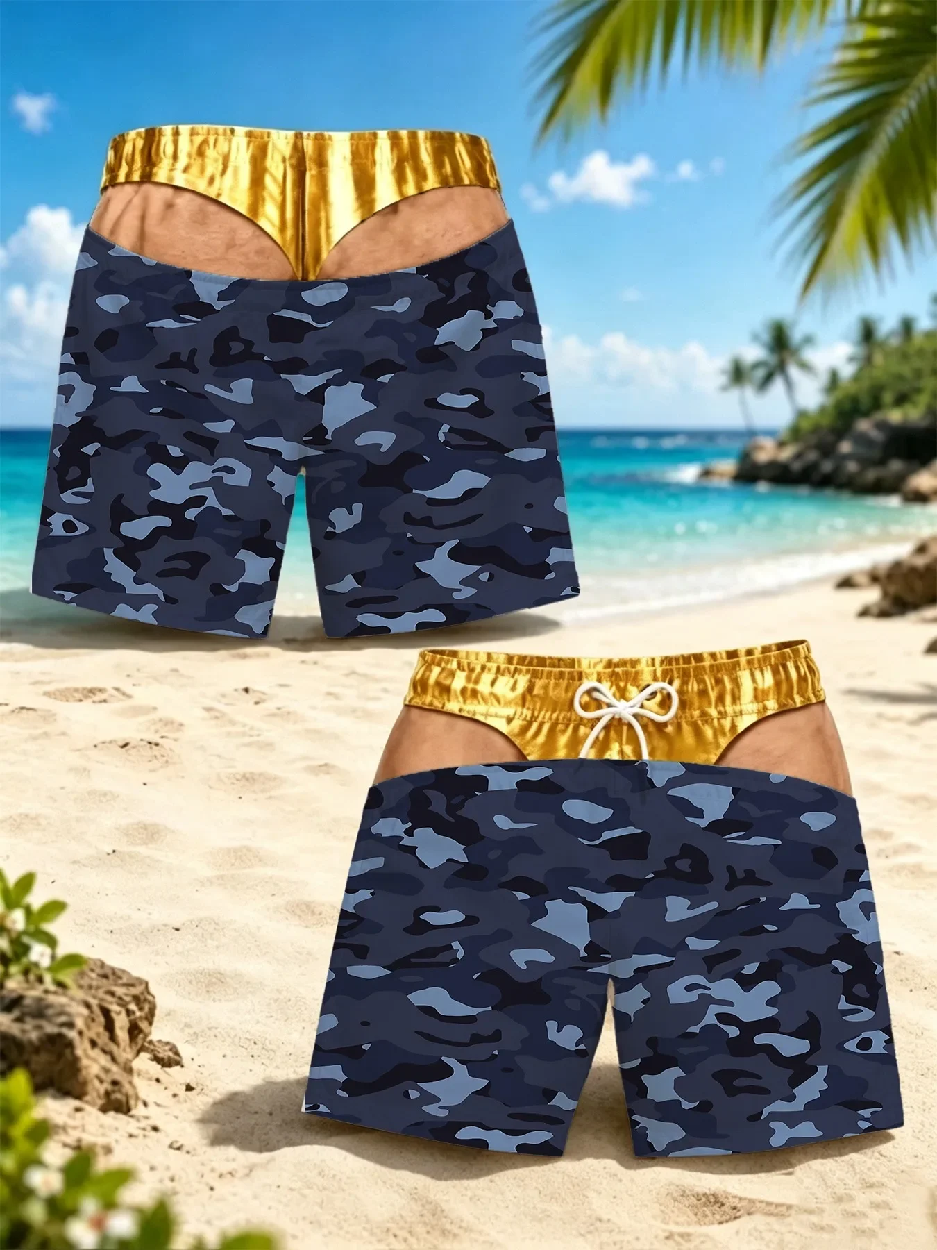 Funny Fake Underwear Design Men Beach Shorts Van Gogh Starry Night Black Cat 3D Print Quick Dry Swim Trunks Casual Boardshorts