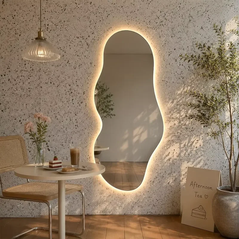 for LED Smart Full Body Mirror Wall Mounted Irregular Shaped Floor to  Mirror with Lighting  Cafe Home Decor