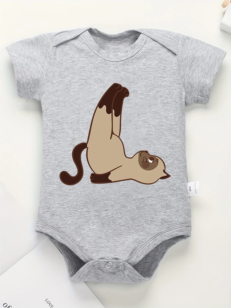 Cotton High Quality Newborn Boy Bodysuit Cute Animal Siamese Cat Cartoon Baby Girl Clothes Comfortable Onesie Grey Versatile