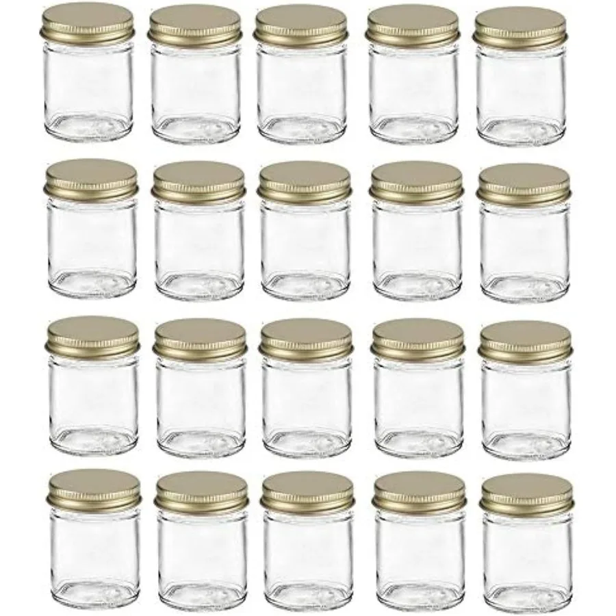 

20 pcs 2 oz Straight Sided Glass Jars with Gold Metal Lids for DIY Crafts Gift Packaging and Storage of Dry Goods Ideal for Hom