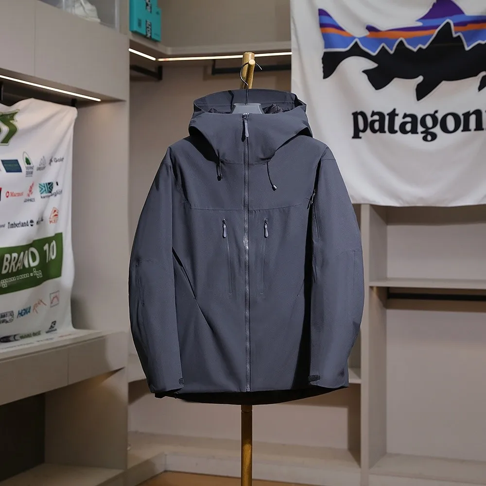 

Men's Thiened down Jaet Hooded Skiing Outdoor High-End Winter Coat Windproof Warm Polyester Fiber Long Sve Zipper Closure