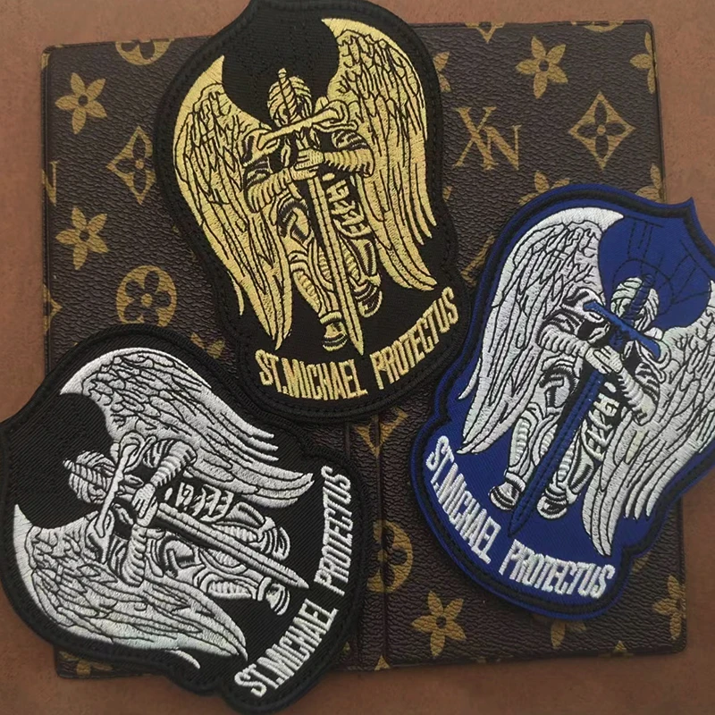 ST. MICHAEL PROTECT US Embroidered Badge Tactical Stickers On Clothing With Hook And Loop