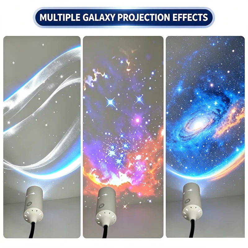 USB Flexible Galaxy Moon Projector Lamp Plug‑and‑play Star Sky Night Light Ambient Projection For Car Bedroom Party Home Decor